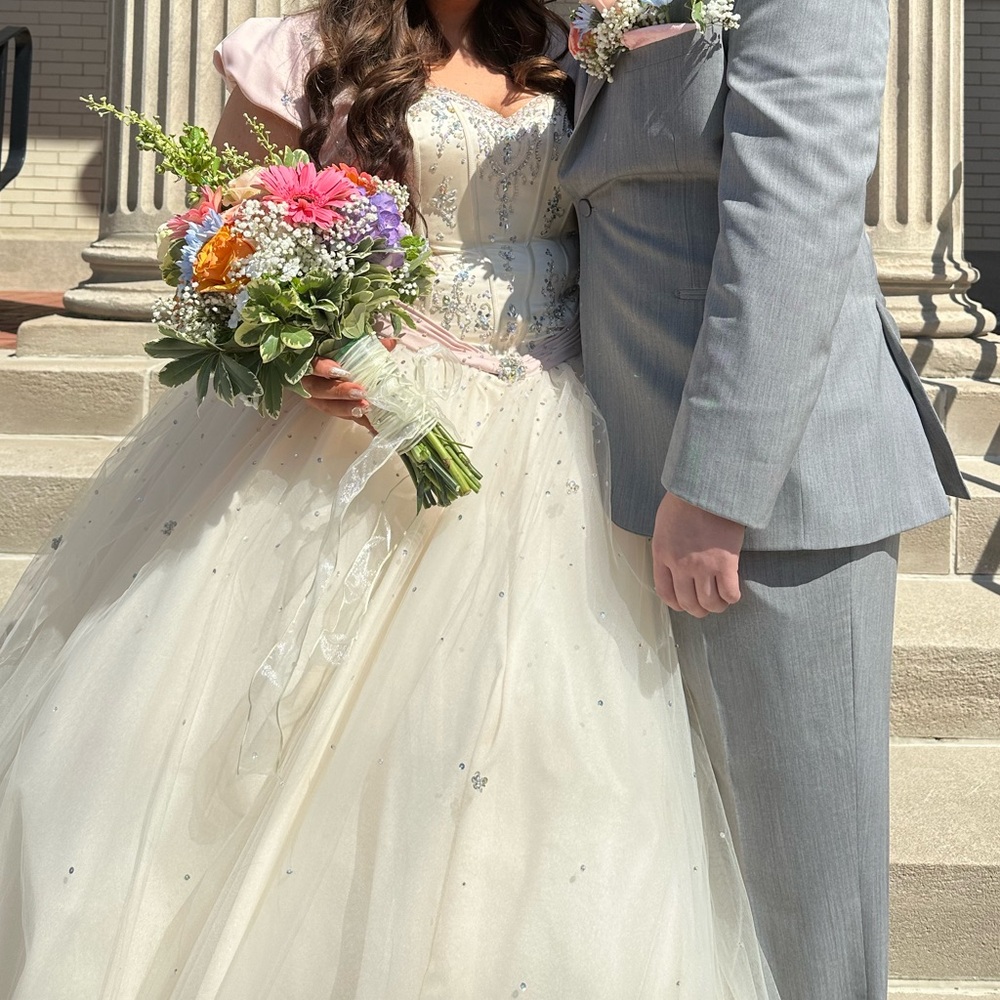 Mori Lee Champagne gold and Pink blush Prom Dress